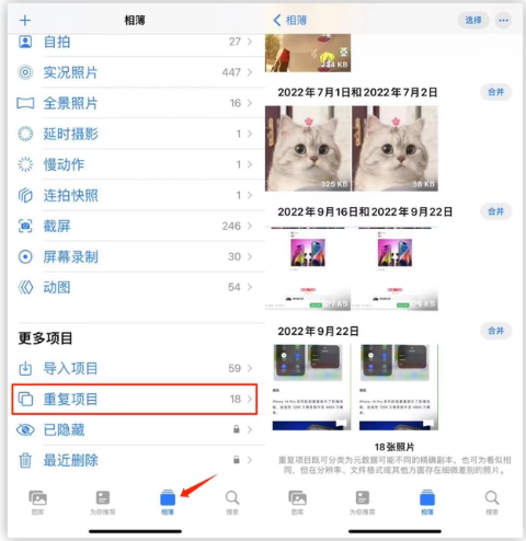 港口苹果手机维修分享iOS 16 中相册重复项目功能使用方法 