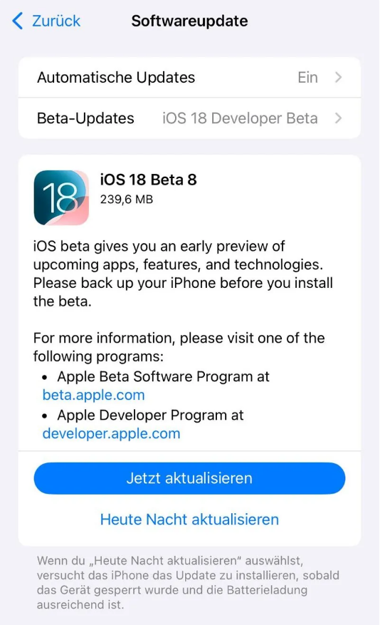 港口苹果手机维修分享苹果 iOS / iPadOS 18 开发者预览版 Beta 8 发布 