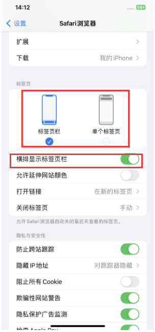 港口苹果手机维修分享Safari浏览器如何切换标签栏位置 